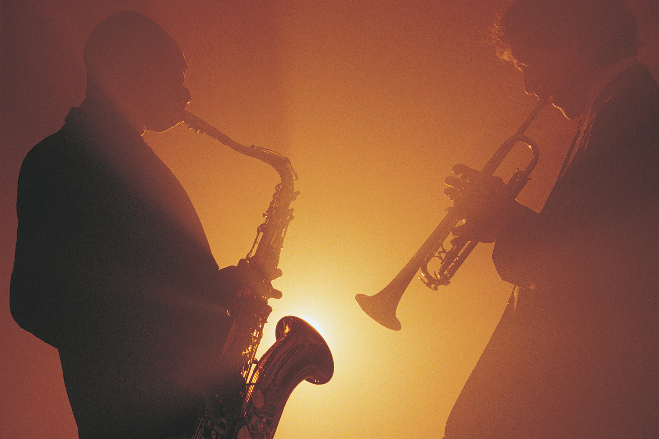 Jazz musicians on saxophone and trumpet